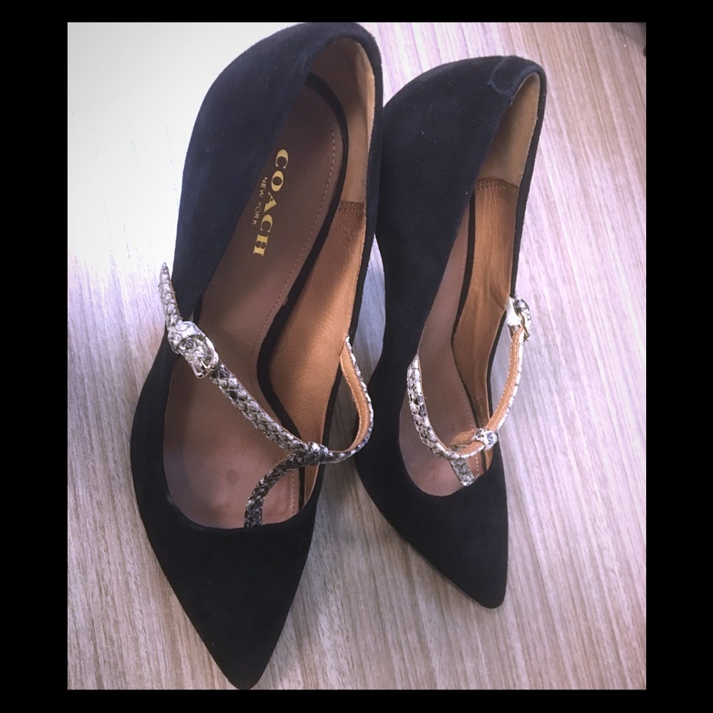 Coach t-strap suede Snake print pumps